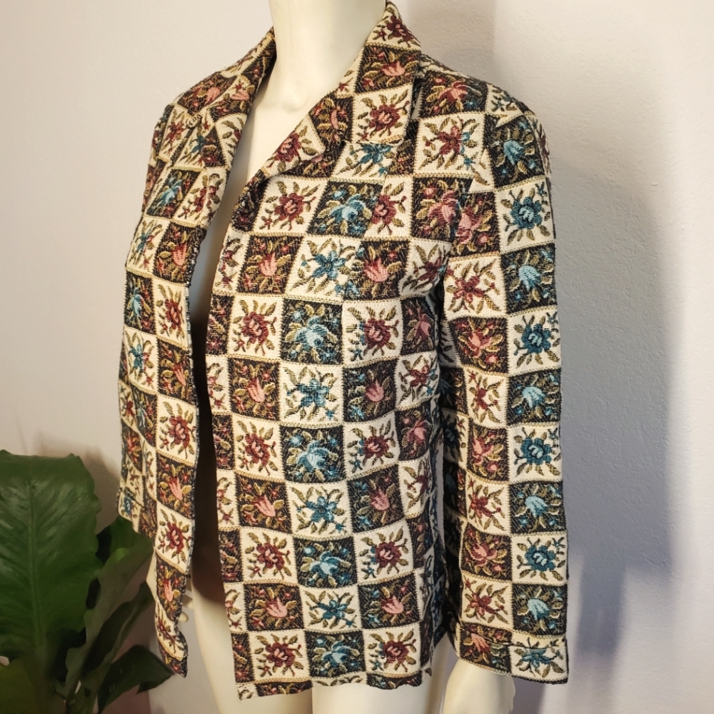 Vintage 90s Tapestry Jacket Floral Grandma